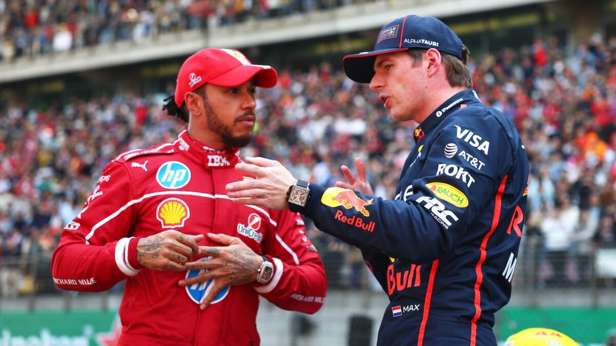 Lewis Hamilton en Max Verstappen