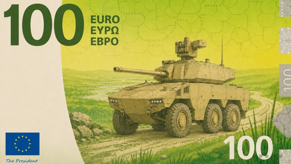 Luxemburg stelt eurobankbiljetten met geweer en tank voor