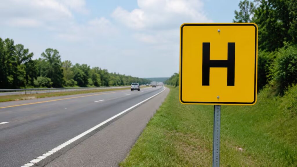 Zie je een H op een geel bord langs de weg, let dan goed op