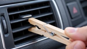 Bevestig een houten wasknijper aan ventilatierooster van je auto: Dit wordt aanbevolen om de airconditioning te verbeteren